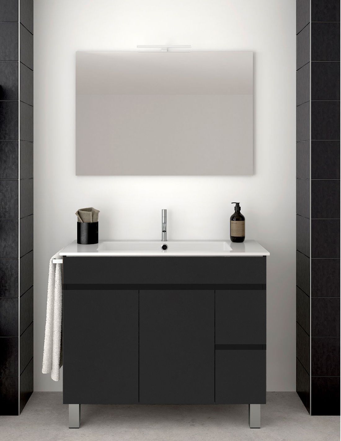 Mueble de Baño CAPRERA, lavabo dos senos y espejo 120x45Cm Blanco