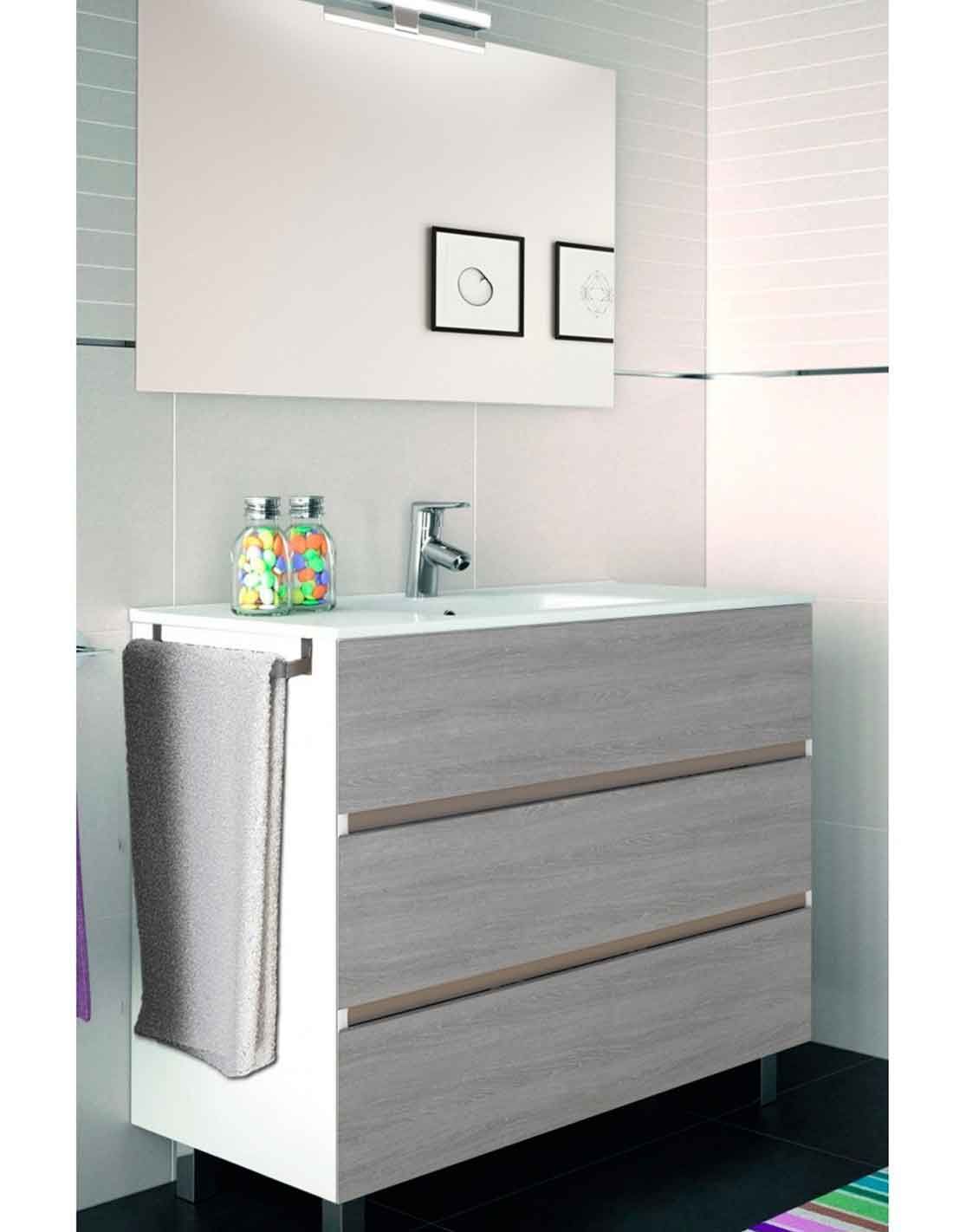 Set da bagno Zeus con mobili, specchio rotondo retroilluminato e Lavabo da  appoggio 100 cm con ripiano a destra Bianco Nordico