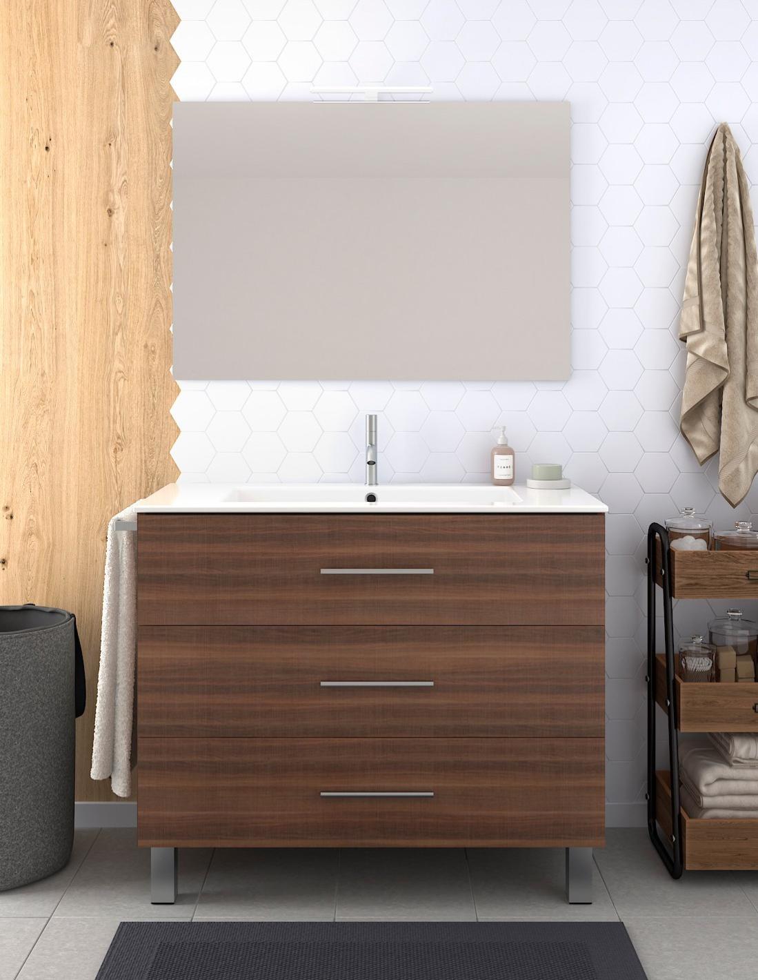 Alpenberger - Lavabo con mobiletto, larghezza 55 cm, lavabo con mobiletto da bagno, moderno set di mobili da bagno, in bambù, piccolo lavandino per ospiti, mobiletto da bagno