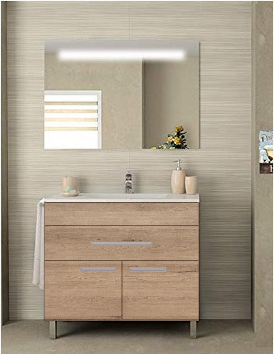 Mueble Lavabo + Espejo Dakota Color Nogal