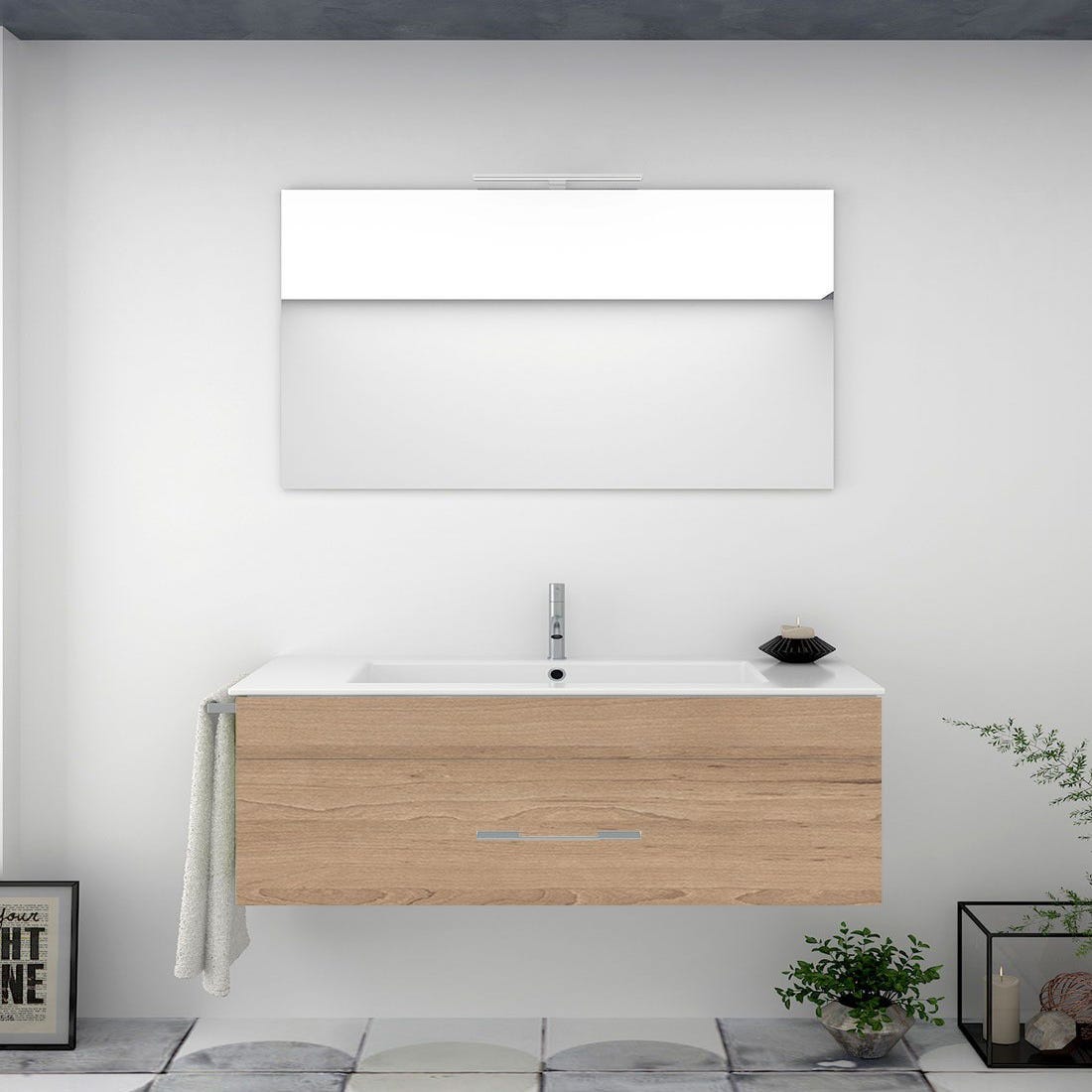 Mueble de Baño FLORENCIA incluye lavabo dos senos y espejo 120x45Cm Blanco
