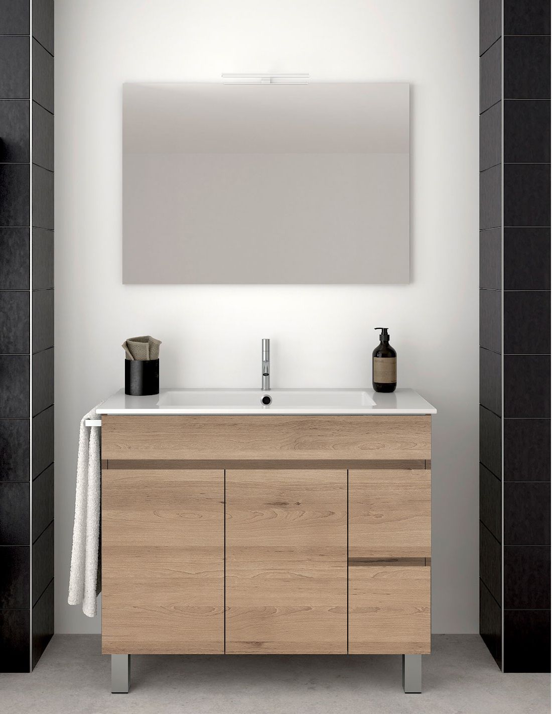 Mobile da bagno Isquia 2 cassetti e due ante include lavabo e specchio -  Steppa 75x45Cm