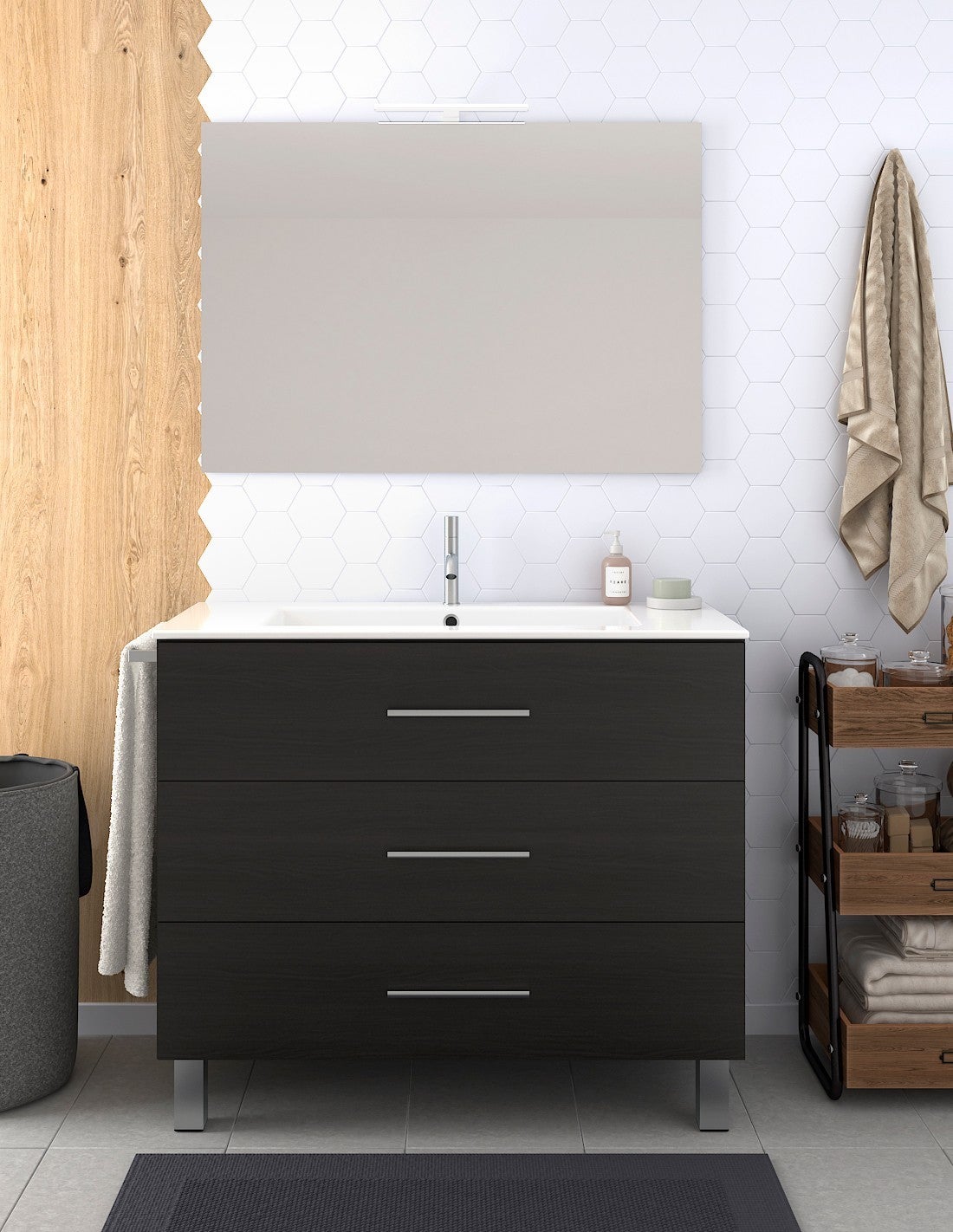 Mueble de Baño CAPRERA incluye lavabo y espejo 60x35Cm Blanco nórdico