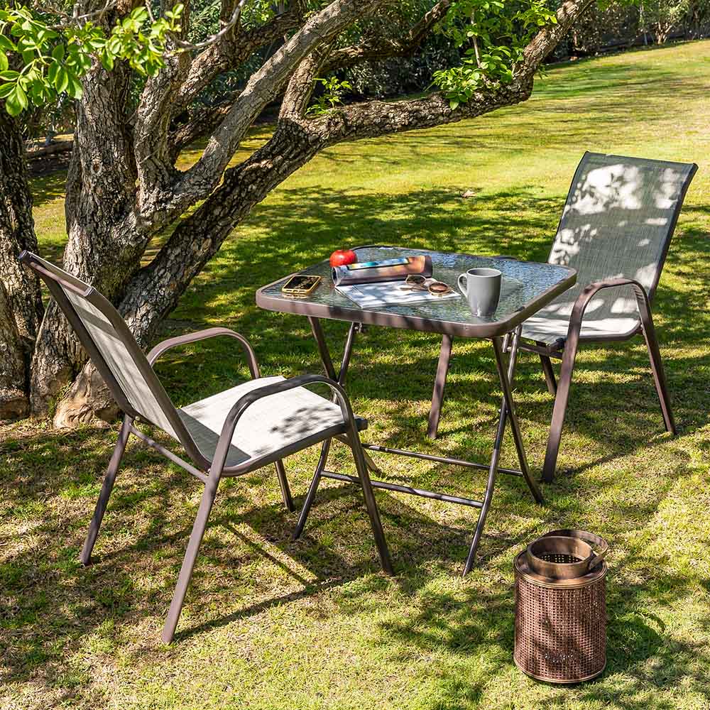 Conjunto de mesa redonda y 4 sillas de jardín Neila apilables