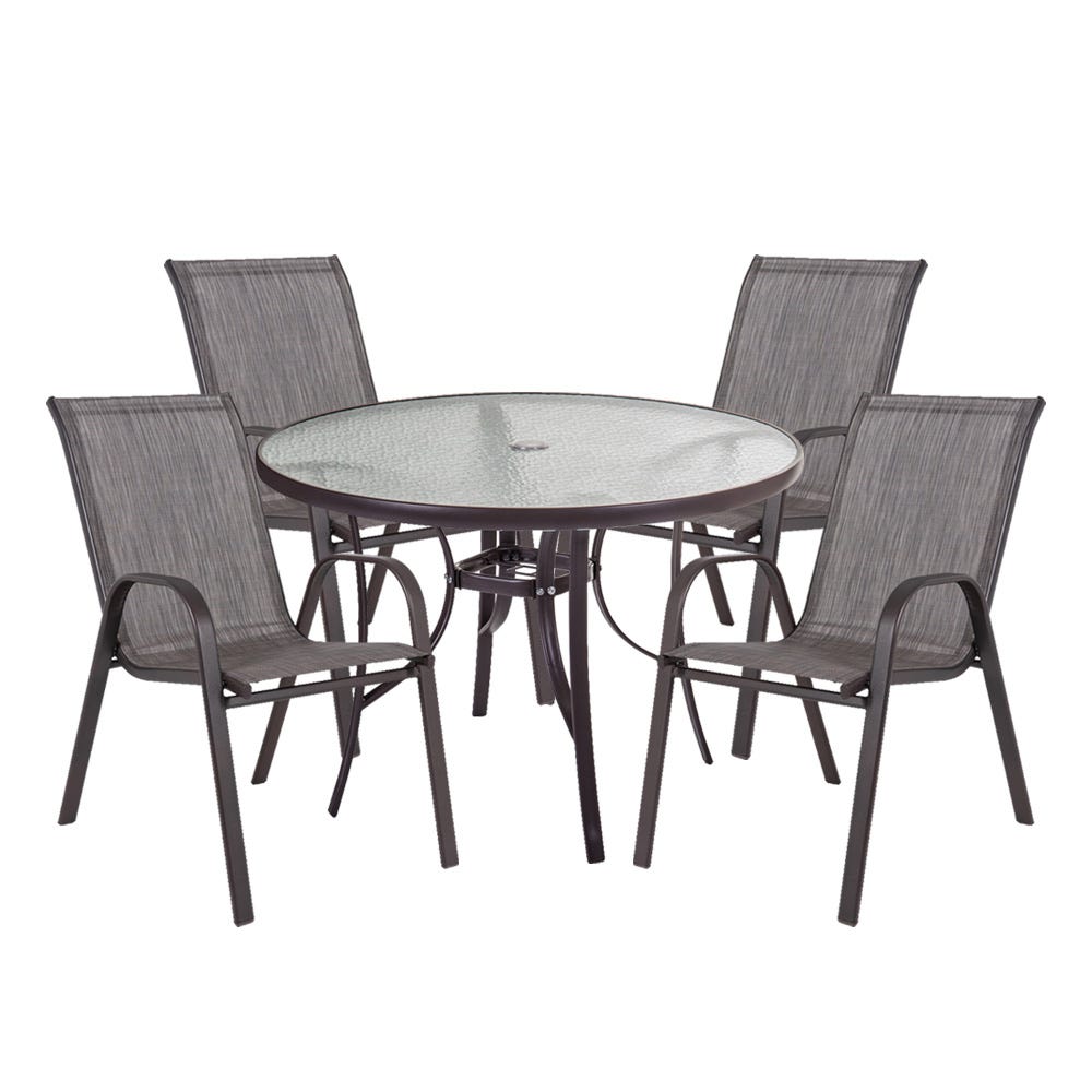Conjunto de mesa redonda y 4 sillas de jardín Neila apilables