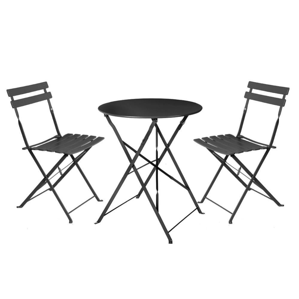 Conjunto De Mesa Y 2 Sillas De Jardín Con Láminas Sira Negro De Acero