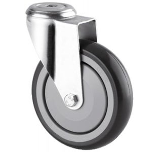 Roulette pivotante à platine chape en Inox roue caoutchouc 80mm 80kg