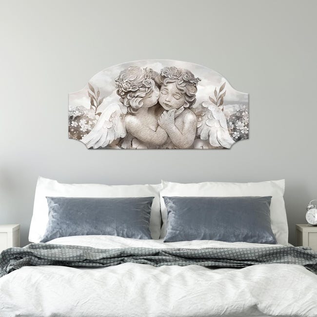 Quadro moderno camera da letto Capezzale Angeli FASHION TABLE 50x100 cm  ANGELS IN FLOWERS MIX su tavola lavorata