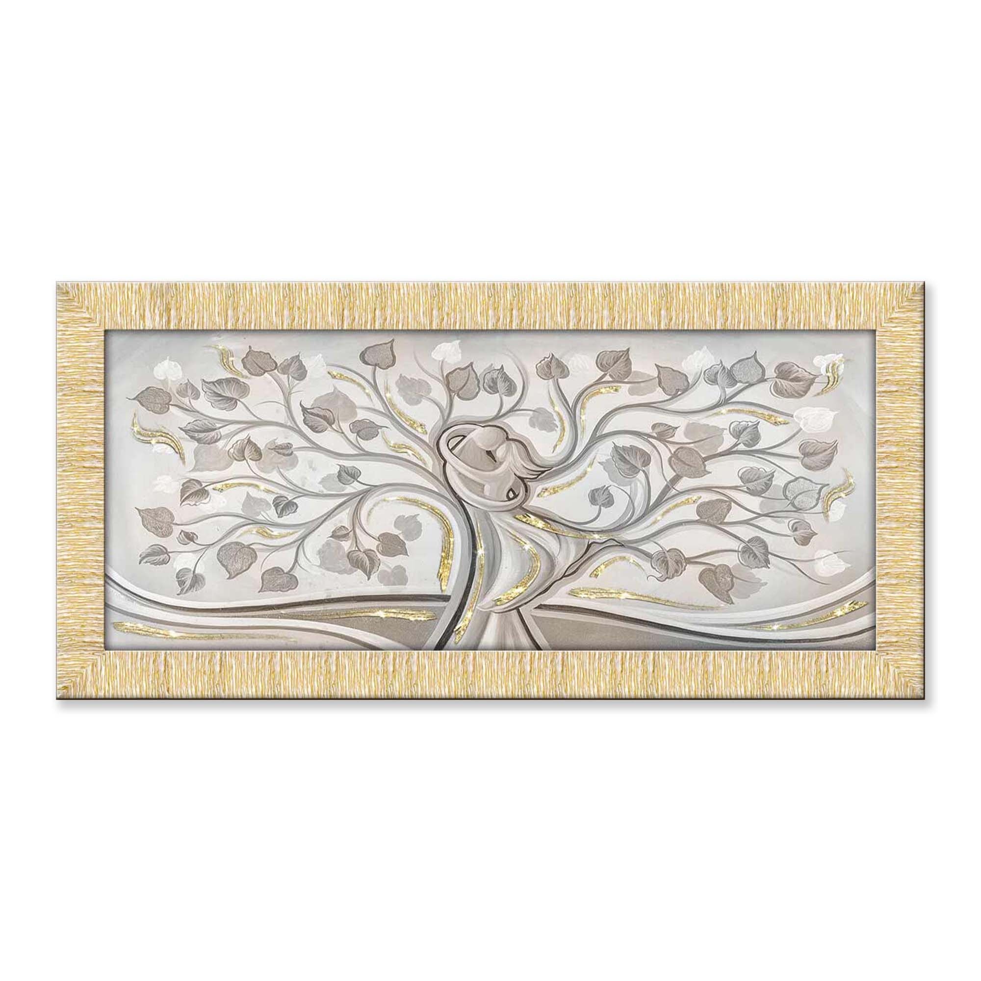 QUADRO MODERNO IN CORNICE LEGNO BIANCO E GLITTER ORO E TELA DIPINTA CON  STRASS - Beautiful