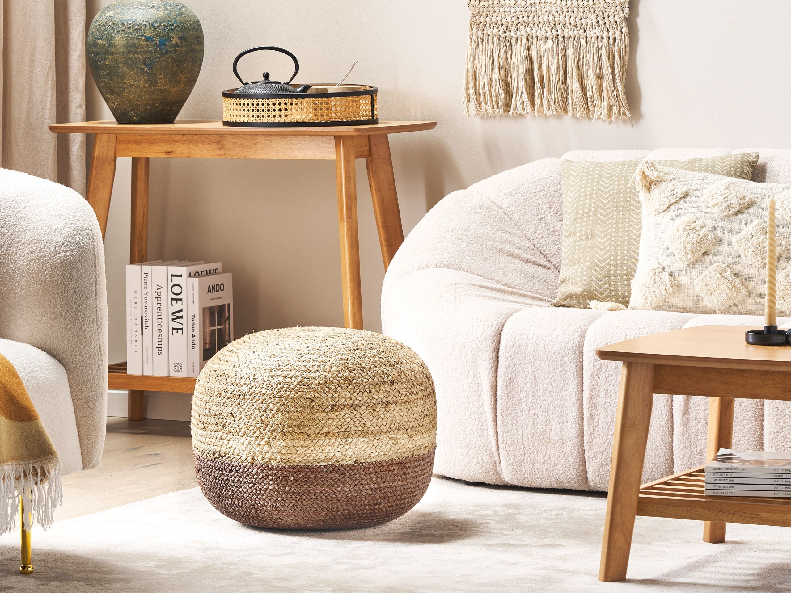 Pouf iuta naturale marrone e beige 50 x 40 cm DUKI