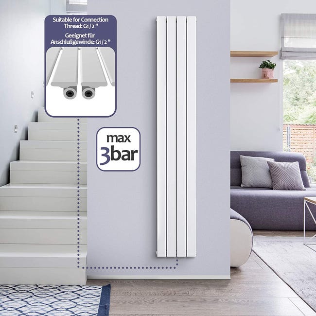 Radiateur chauffage centrale pour salle de bain salon cuisine couloir  chambre à coucher panneau simple 160 x 30 cm blanc
