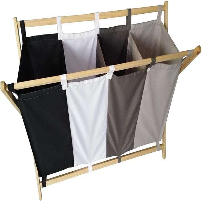 Trieur de linge pliable avec cadre en bois, Solutions de rangement pour  articles ménagers en métal - Porte-vêtements pliable gain de place