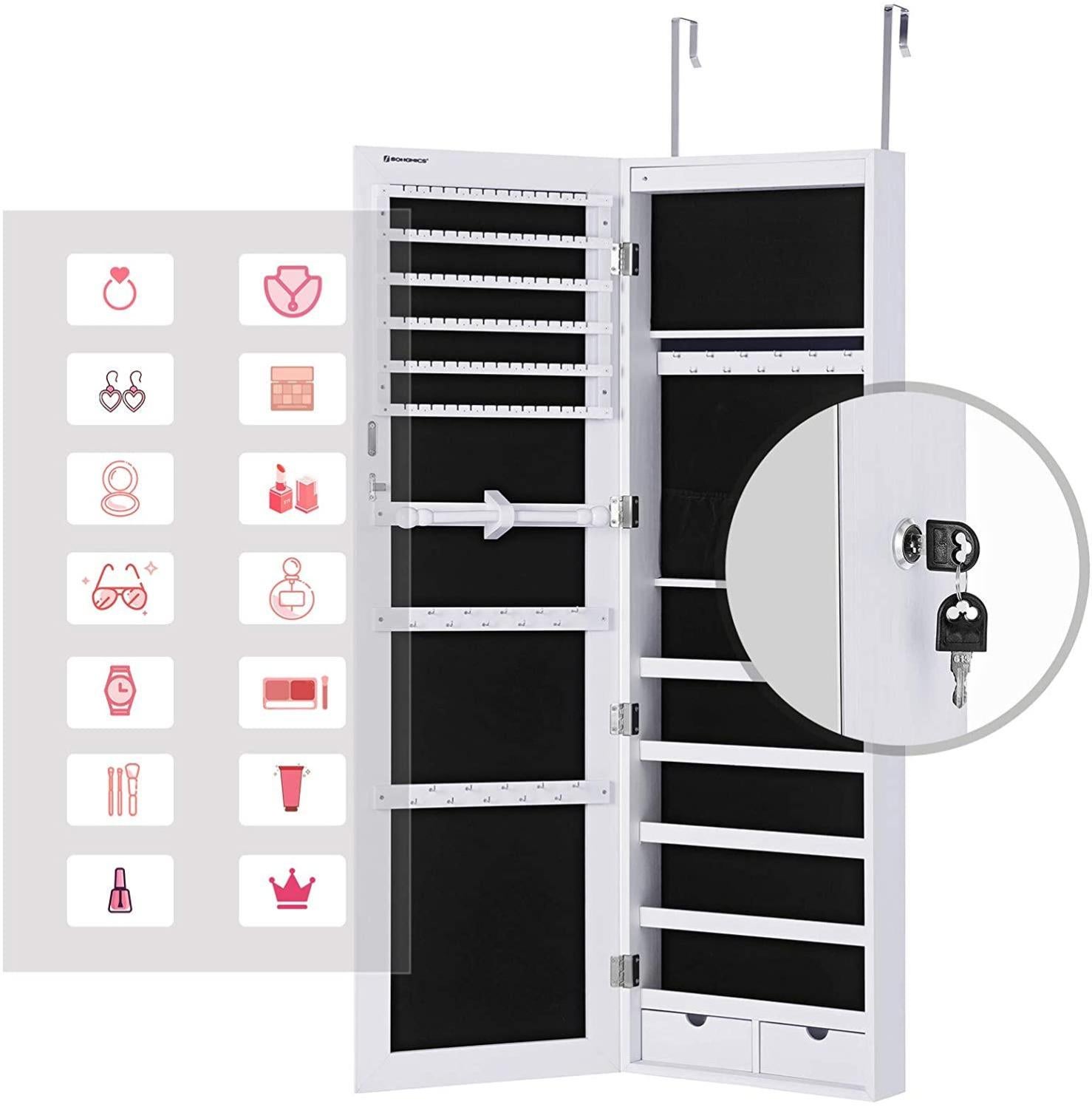 SBAGNO Armoire à Bijoux Avec Miroir, Verrouillable, Miroir