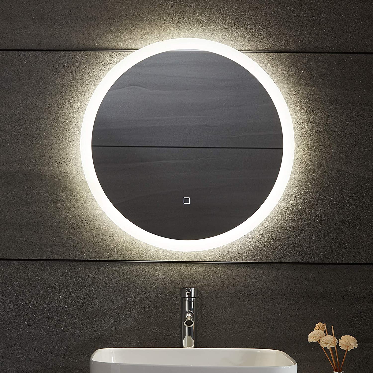 Miroir de salle de bain led tactile mural 3 en 1 éclairage blanc froid ...