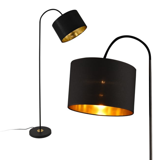 Lampadaire lampe trépied avec pieds en métal abat-jour en tissu noir et  laiton hauteur 145 cm 03_0005250