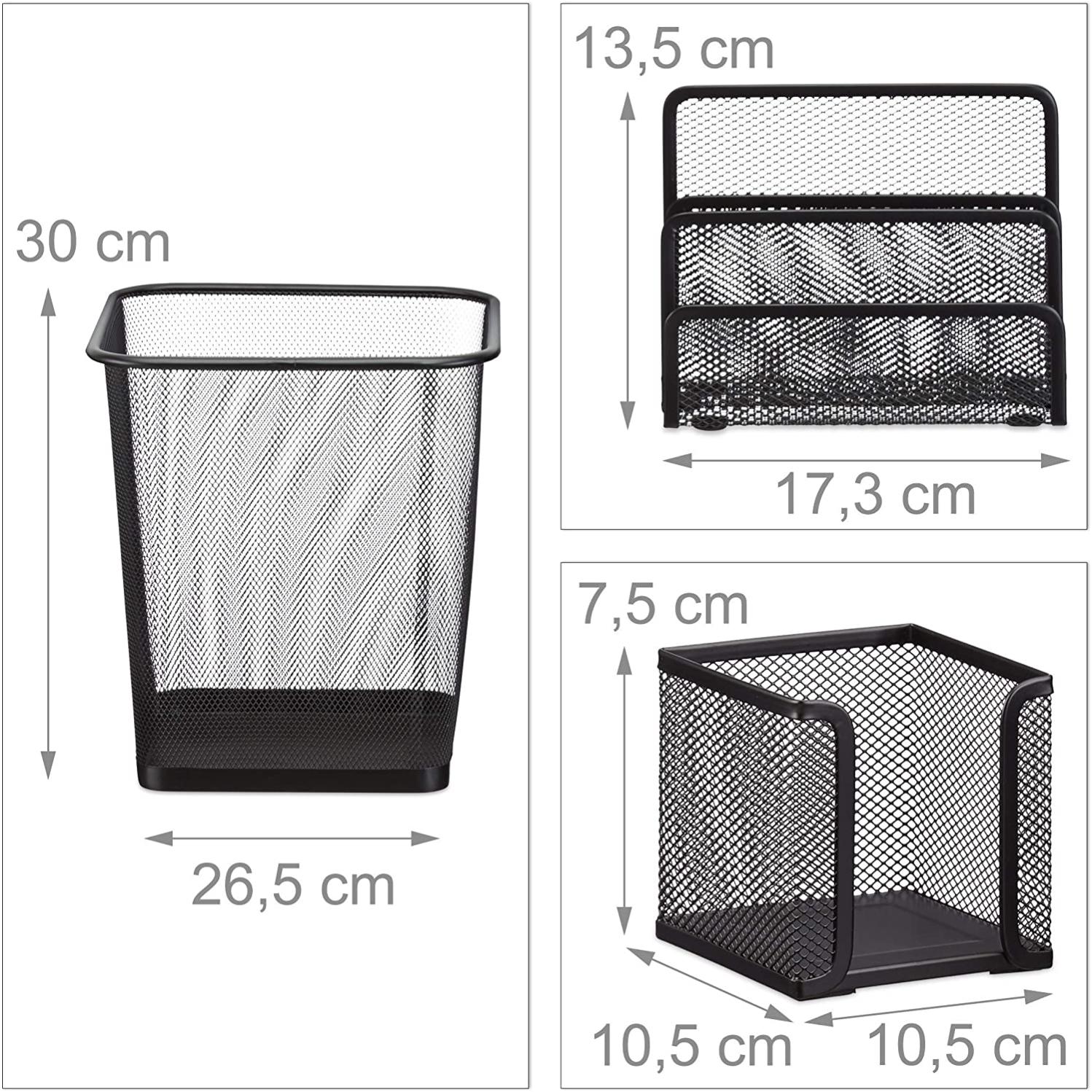 Relaxdays Set 3 Fournitures Bureau Métal Organiseur 2 Pot à Crayon