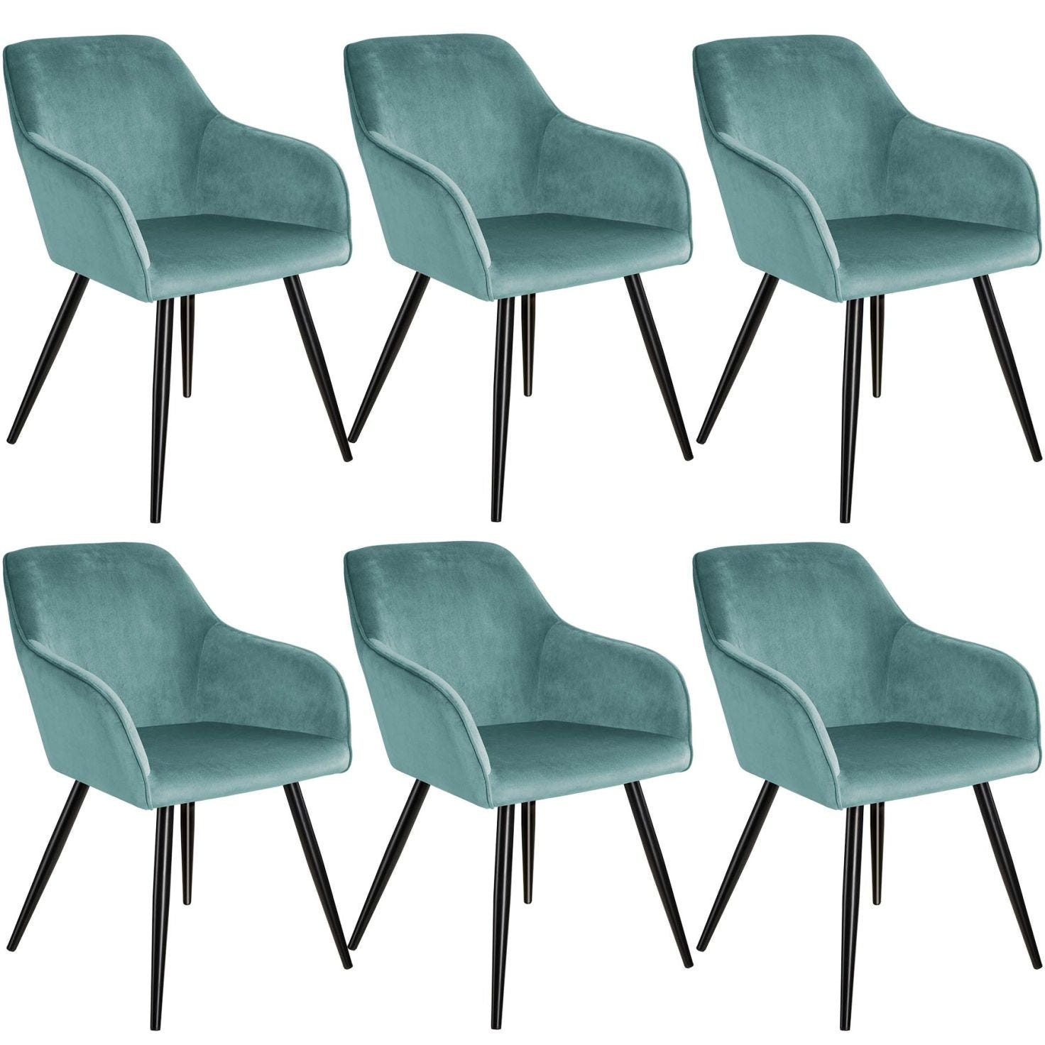 Lot de 6 chaises pieds noir siège de salon cuisine salle à manger design  élégant velours turquoise 08_0000022