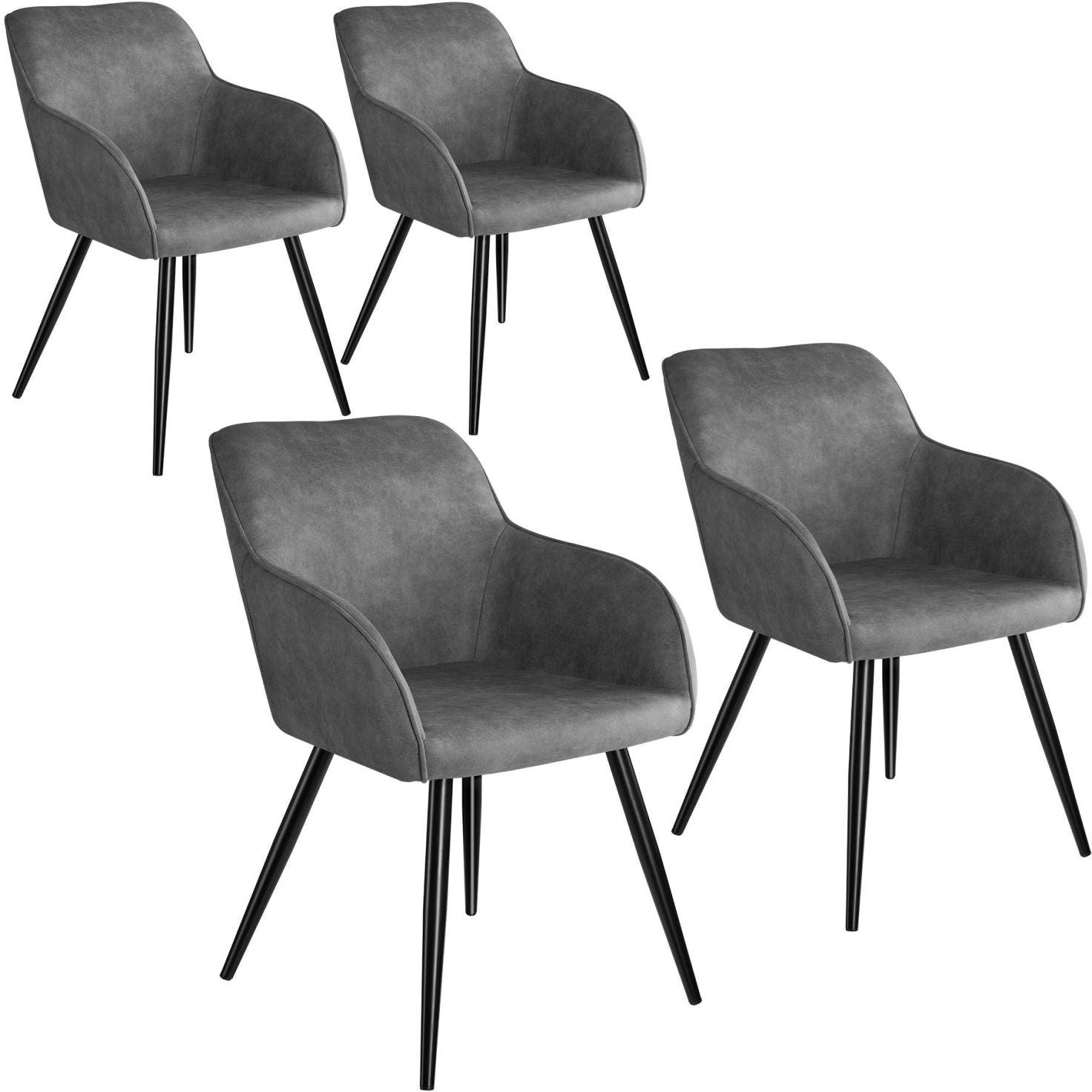 Lot de 4 chaises pieds noir siège de salon cuisine salle à manger design  élégant tissu gris 08_0000101