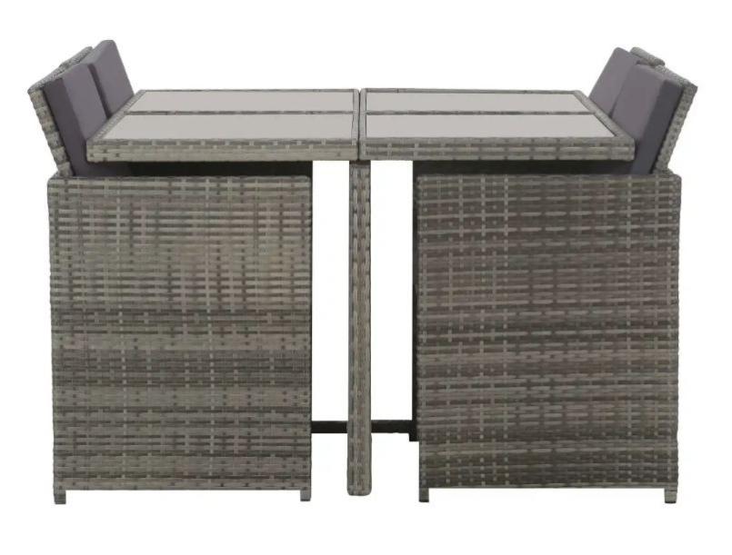Table carrée et 4 chaises de jardin résine tressée gris Iris | Leroy Merlin