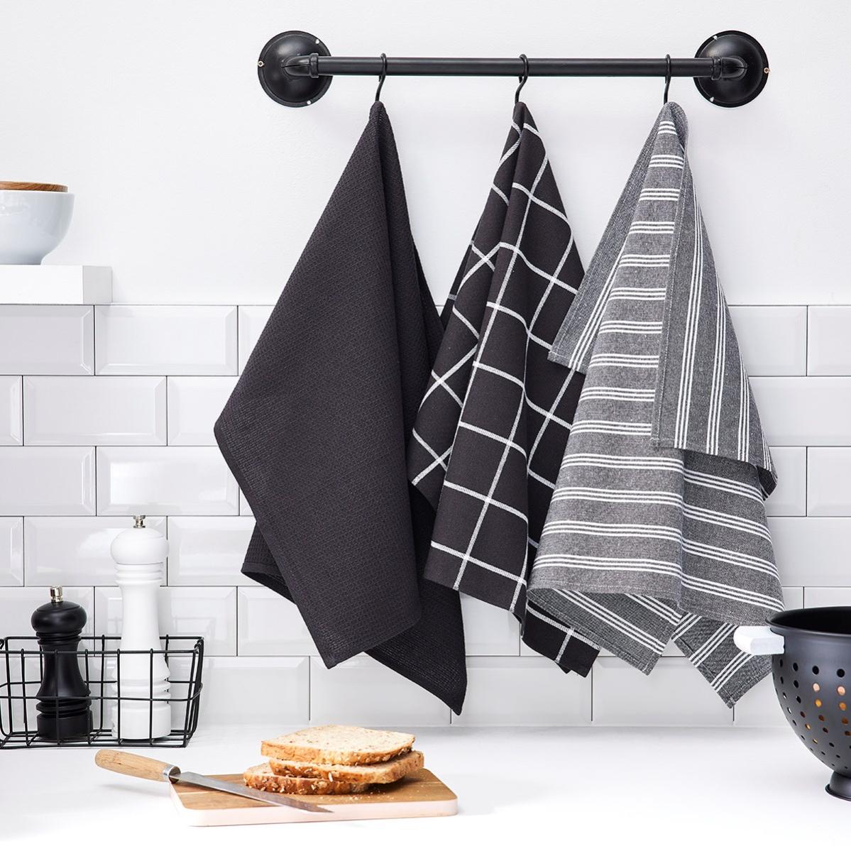 LOT DE 2 TORCHONS CARREAUX & RAYURES BRIQUE : Torchon