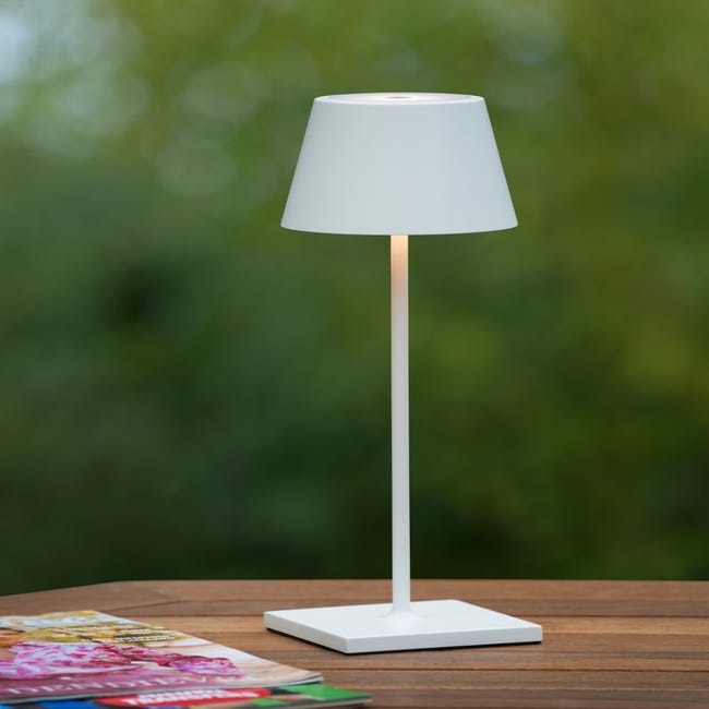 Lucide JUSTINE - Lampe de table Extérieur Rechargeable - Batterie - LED  Dim. - 1x2W 2700K - IP54 - Avec station de charge sans fil - Blanc