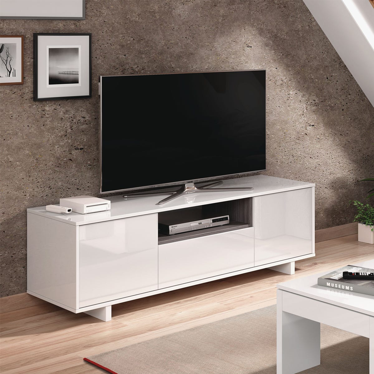 Mobile porta TV moderno soggiorno salotto camera letto BIANCO 150 X 41 X 47  cm 0G6631BO