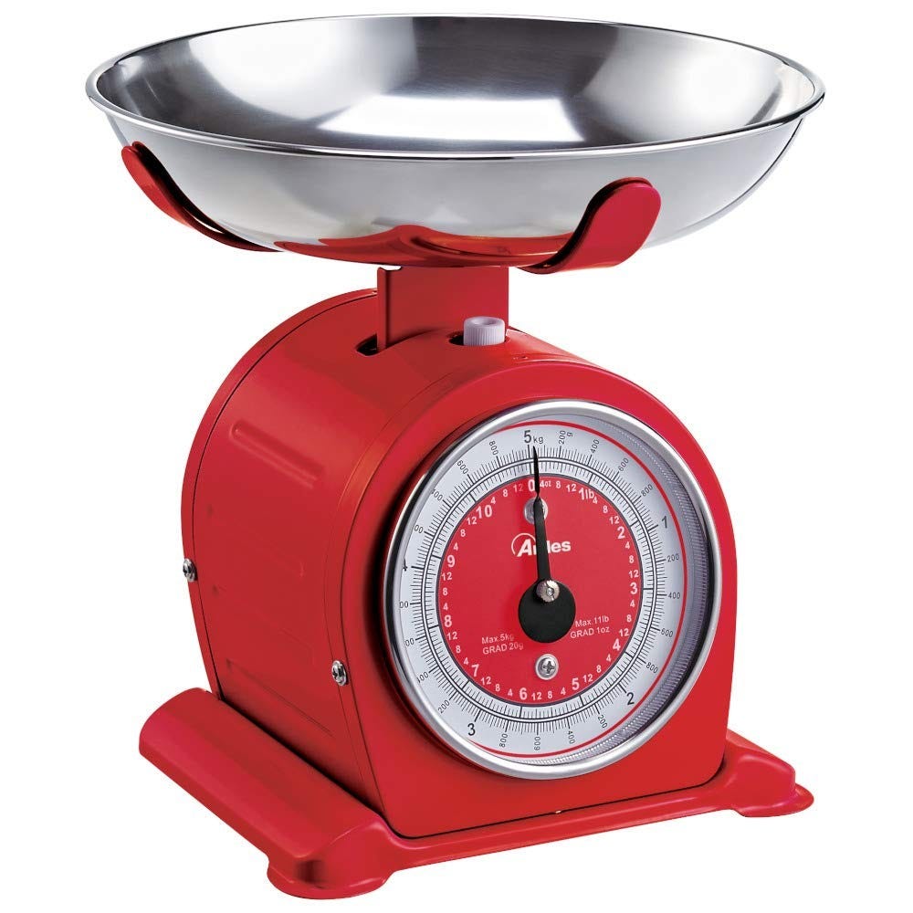 Báscula de cocina totalmente metálica Manual 22-lbs 10-Kilo Balanza De  Cocina Acero Inoxidable Rojo