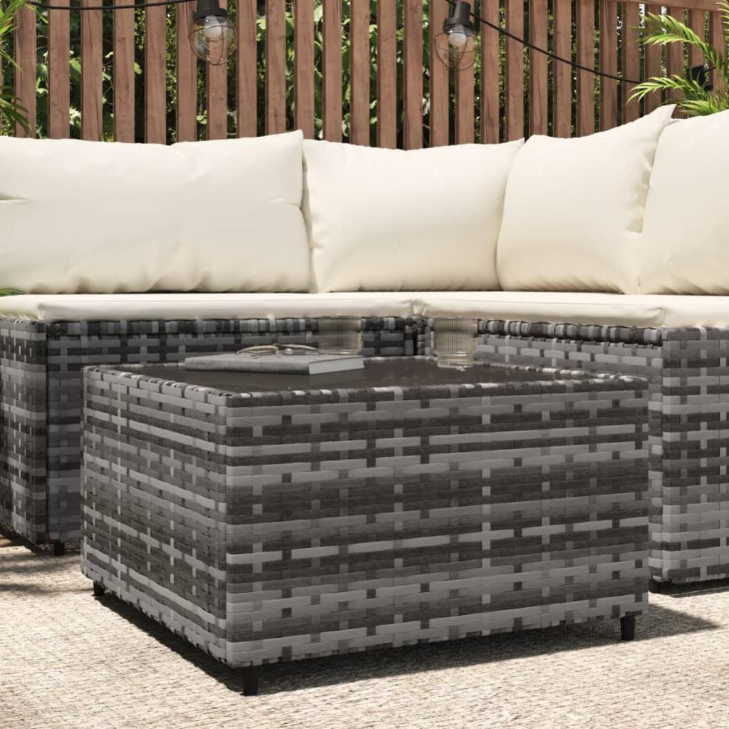 Tavolino Da Giardino Quadrato 50x50x30 Cm | Polyrattan Grigio | Piano Vetro Temperato | Acciaio Verniciato