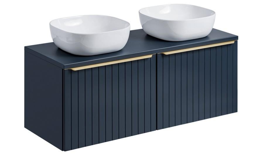 Ensemble salle de bain meuble double vasque bleu à suspendre 120 cm
