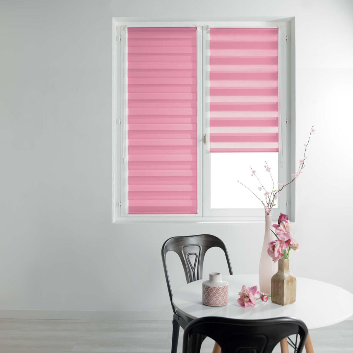 Store Enrouleur Jour/ Nuit Uni et Coloré Rose 60 x 90cm Polyester