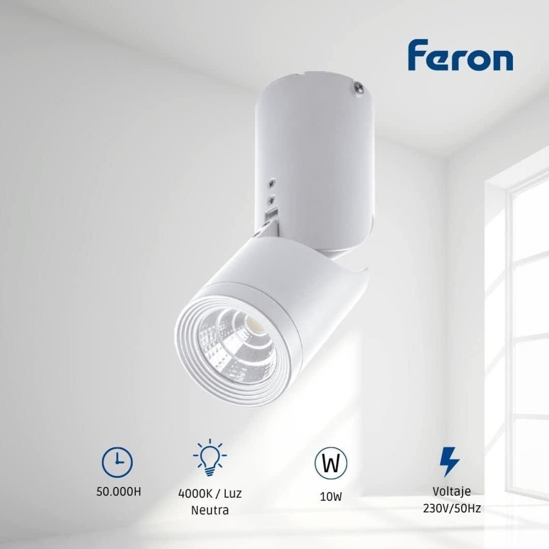 Feron Aplique LED Superficie, Focos LED Techo, Focos LED Interior  800LM, Bombilla 10W 4000k