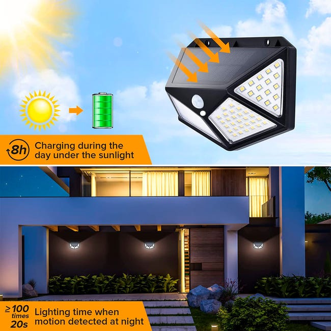 importante ironía me quejo Pack de 4 Apliques Luces Solares con Detector de Movimiento para Exterior  LED 3 Modos Impermeable Lámpara de Pared Jardín Patio Valla Garaje | Leroy  Merlin