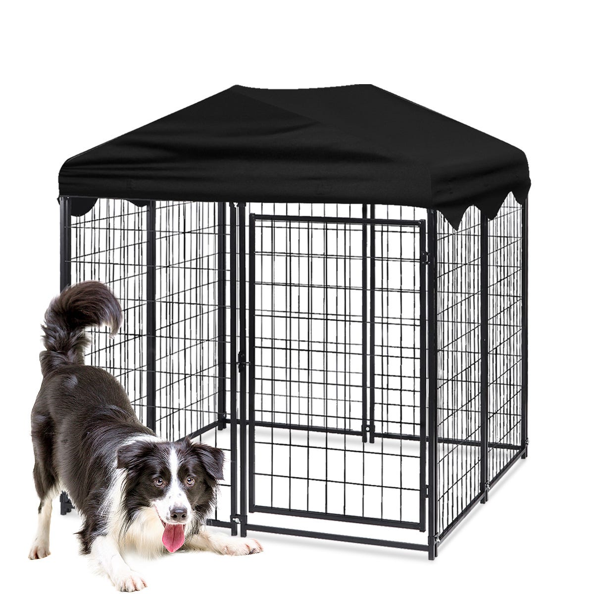 Caseta para perros 122x128x138cm, corralito para perros cachorro, caseta  para interiores y exteriores con techo, jaula para perros de Metal