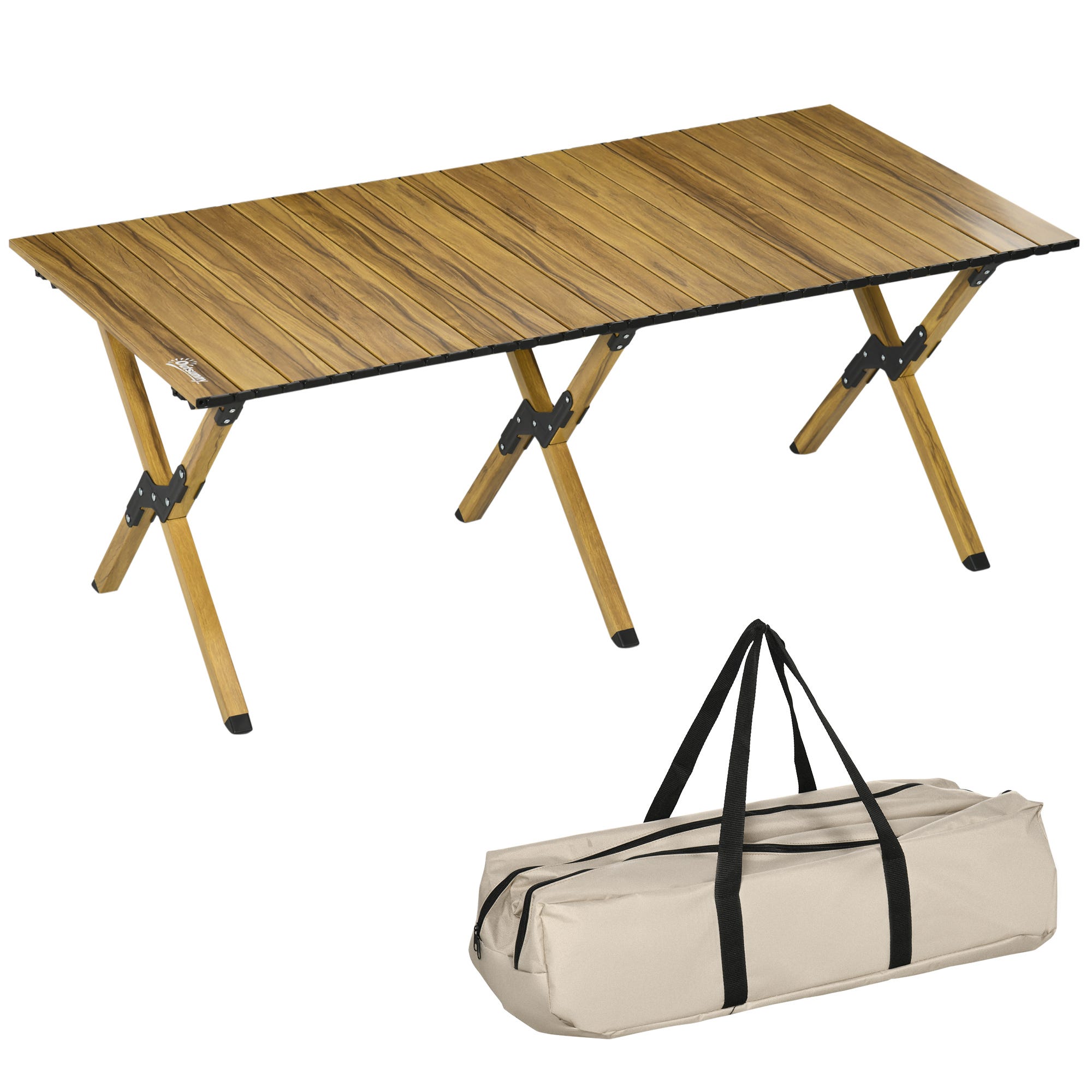 Table de camping, table en bois, alu, inox
