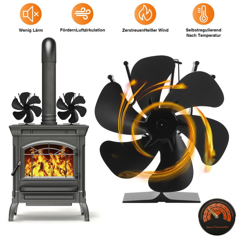 Ventilador eléctrico para estufas Otros accesorios para chimeneas Ventilador  para estufas de leña con termómetro