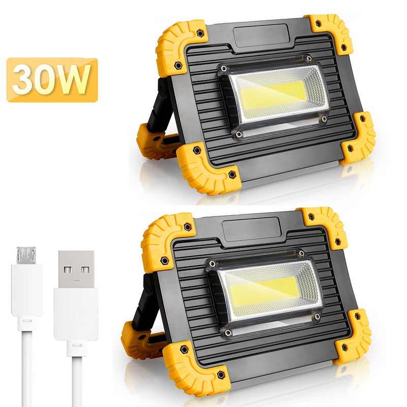 Projecteur LED Rechargeable 30W Projecteur Chantier Lumière de Travail 4  Modes LED USB(2 pack)