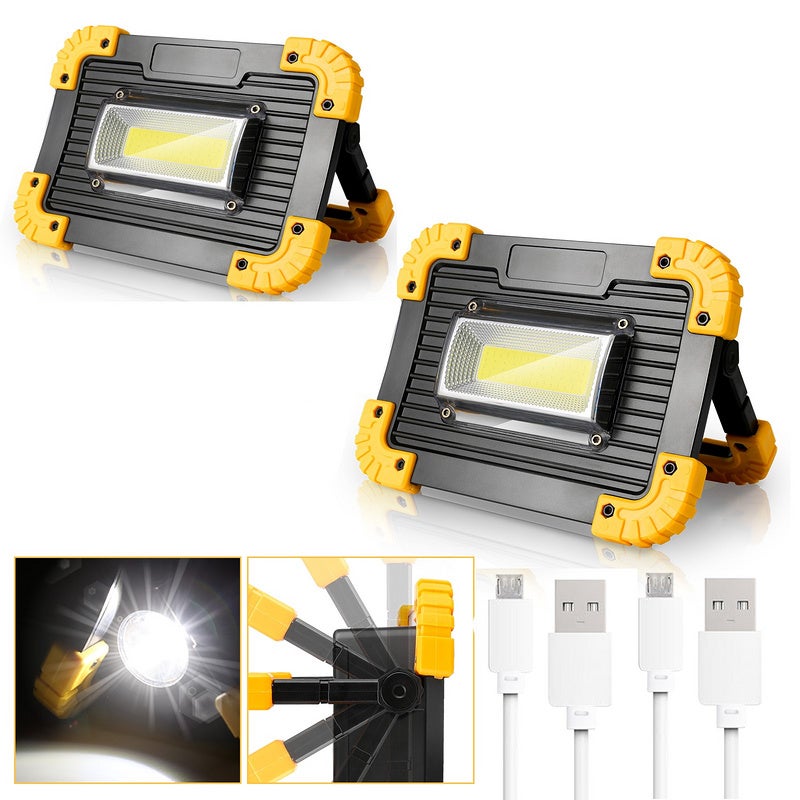 Projecteur LED Rechargeable 30W Projecteur Chantier Lumière de Travail 4  Modes LED USB(1 pack)