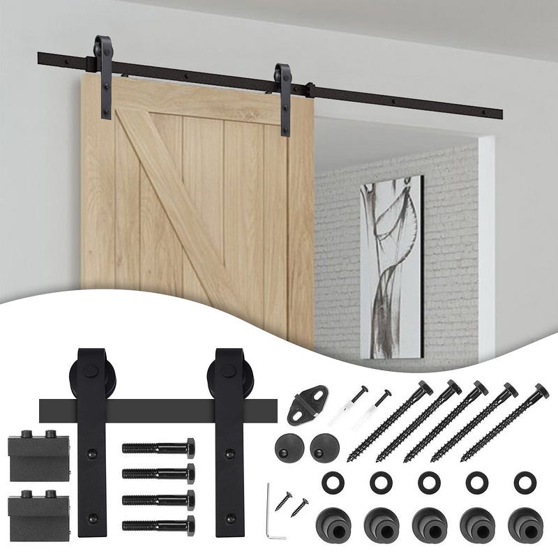 Kit para porta deslizante de madeira em trilho de aço inoxidável - Medidas  2,5x200cm