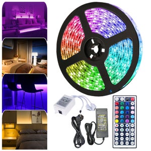 Kit striscia LED 5050RGB multicolore IP20 alta luminosità 5 metri con  telecomando touch e alimentatore - Fondo Bianco