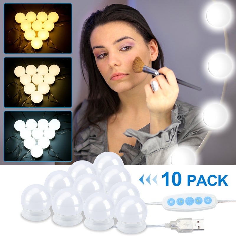 10 LEDs de Luz para Espejo de Maquillaje Regulable por USB Estilo Hollywood  de Luz para Espejo de Maquillaje