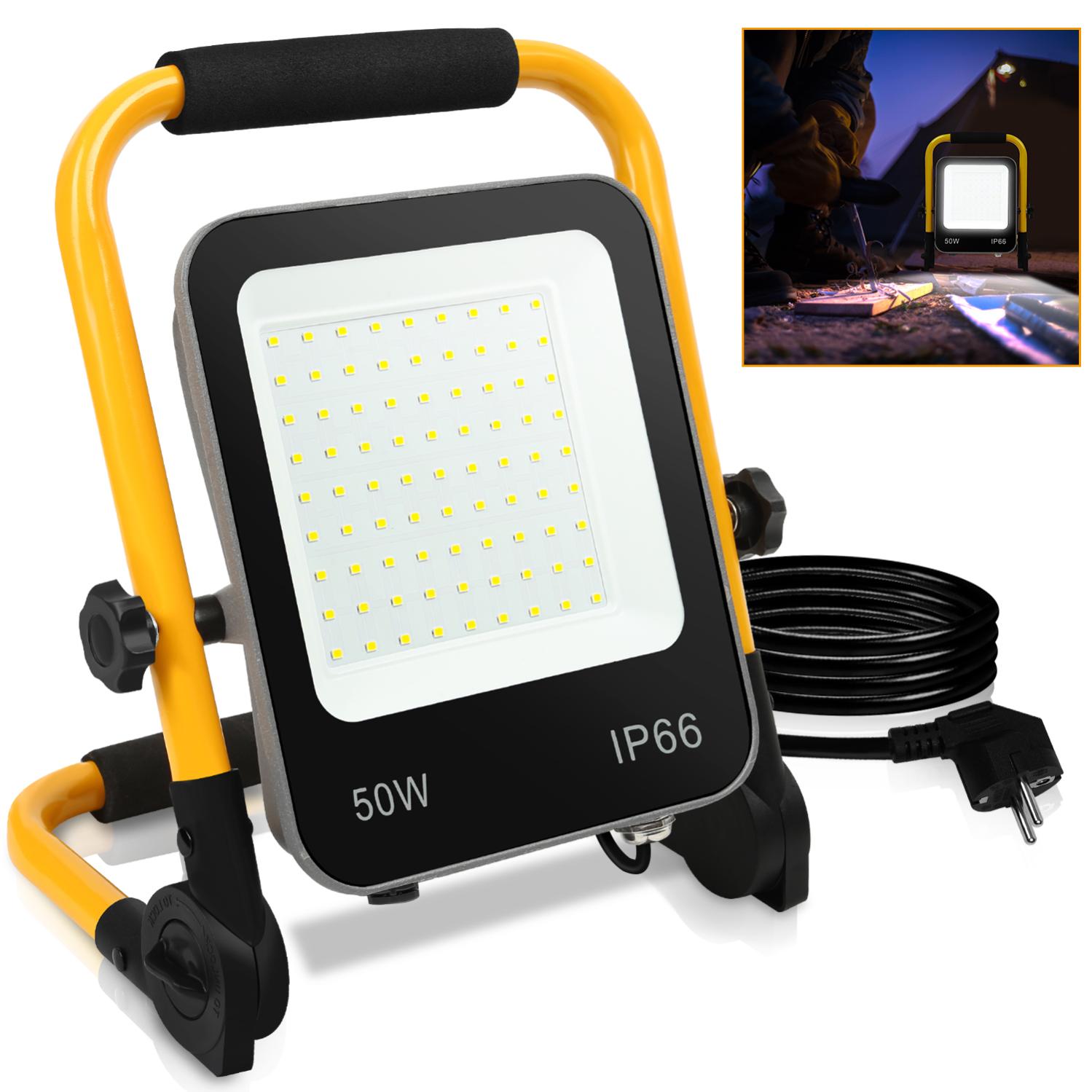 Projecteur LED avec Jaune trépied 50W Projecteur Extérieur avec prise