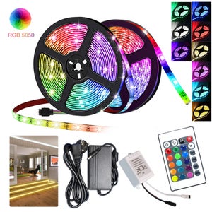 15m Ensemble de bande LED, bande LED RGB 5050 SMD, bande LED 60 LED, LED  non étanche (IP20), avec télécommande 44 boutons