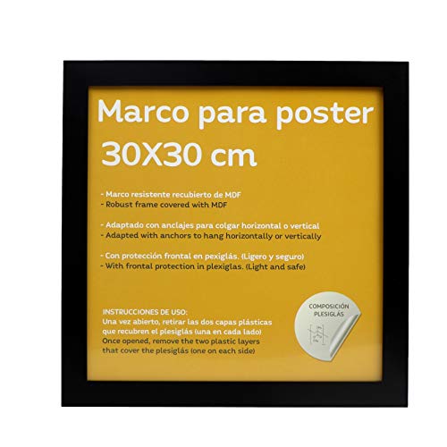 Pack 3 Marcos - Madera Mdf Negro y Vidrio Acrílico - 50x70 Cm