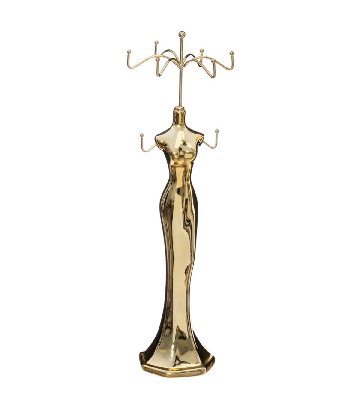 Mannequin Porte-bijoux En Fil D'acier Gris - Décoré De Perles - Sur Pied - Hauteur 38 Cm - Occasion