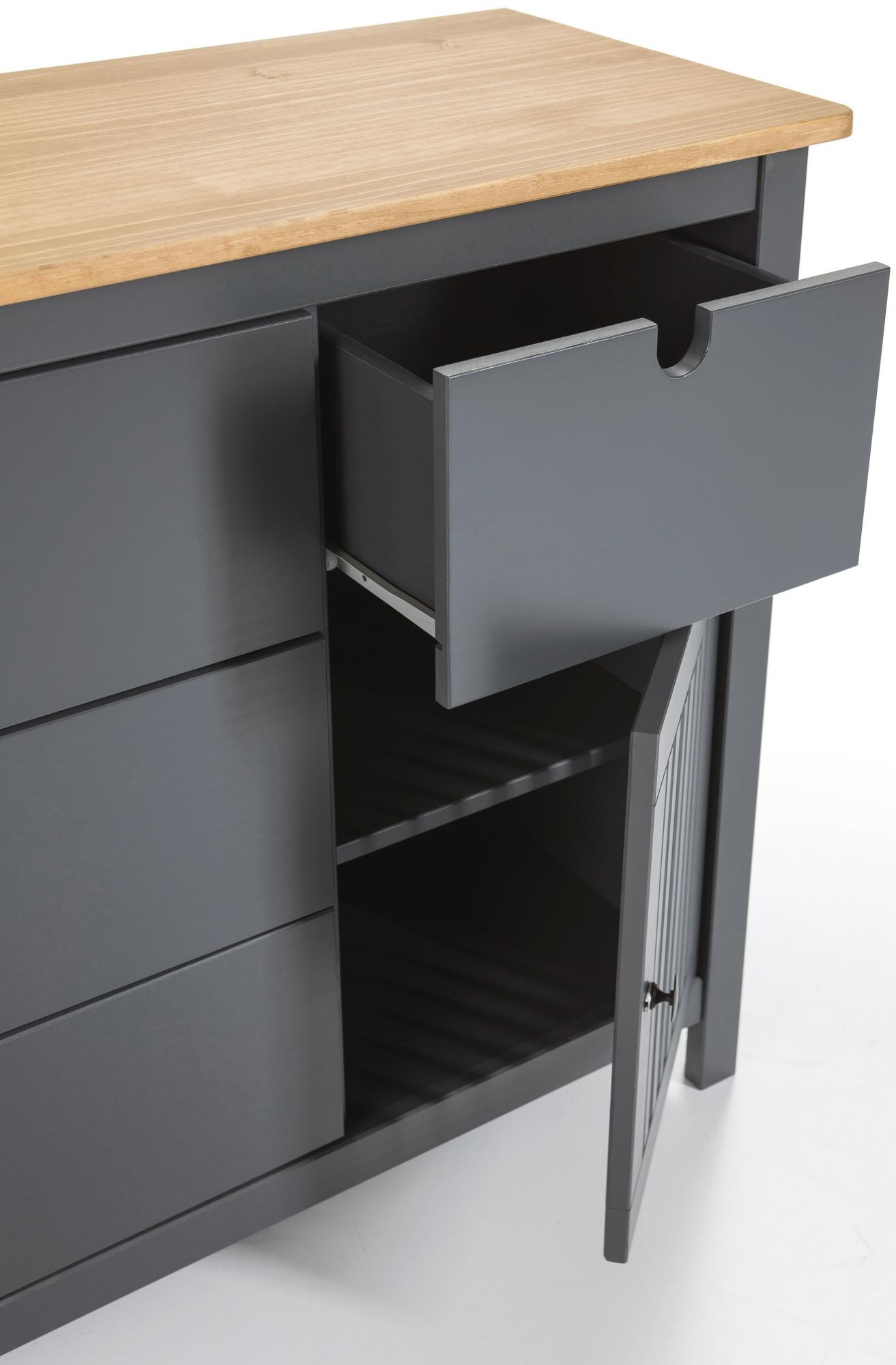 Commode en pin massif décor ciré gris anthracite et chêne, meuble de rangement - Longueur 100 x Profondeur 40 x Hauteur 80 cm - 5