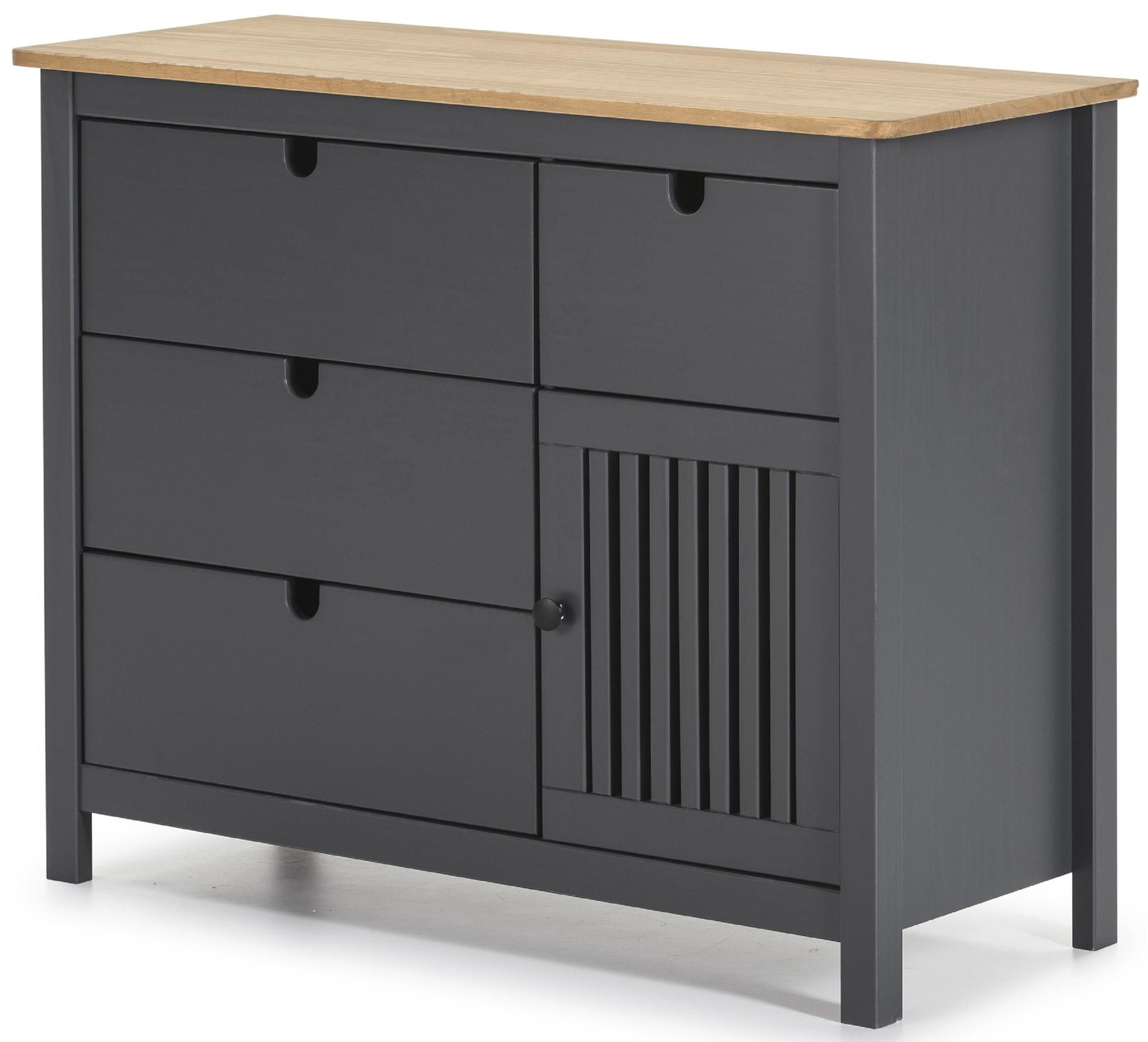 Commode en pin massif décor ciré gris anthracite et chêne, meuble de rangement - Longueur 100 x Profondeur 40 x Hauteur 80 cm - 3