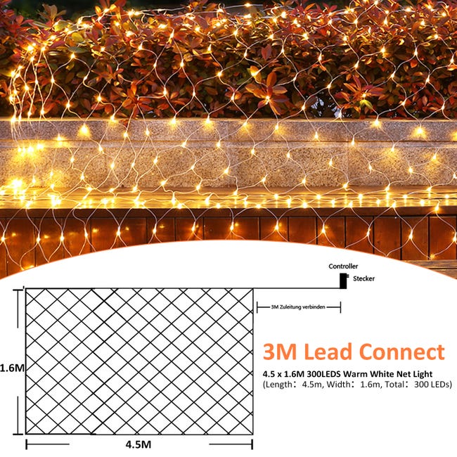 Filets lumineux led blanc chaud 160 LED câble transparent extérieur