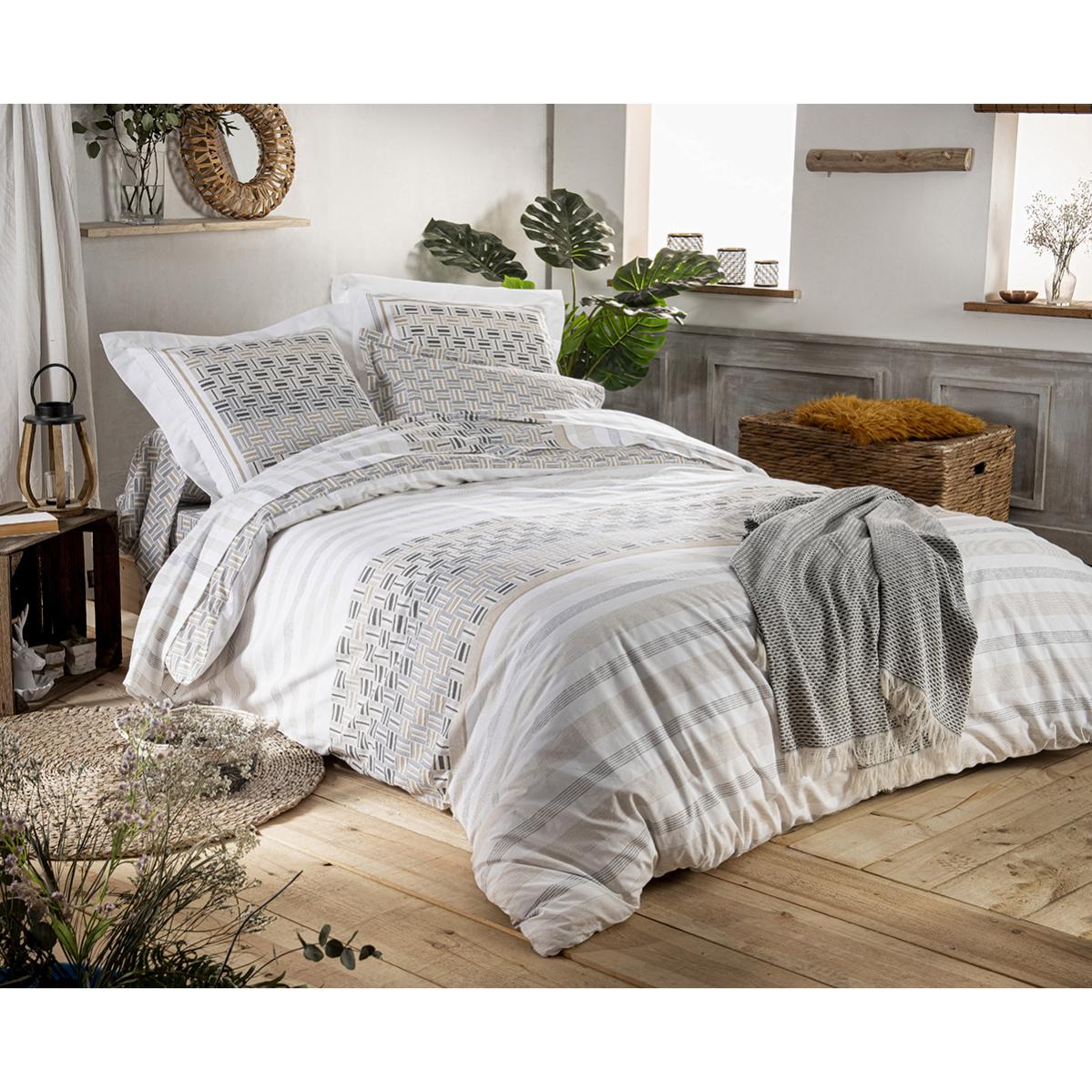 Housse de couette esprit campagne chic - Gris clair - 300x240 cm