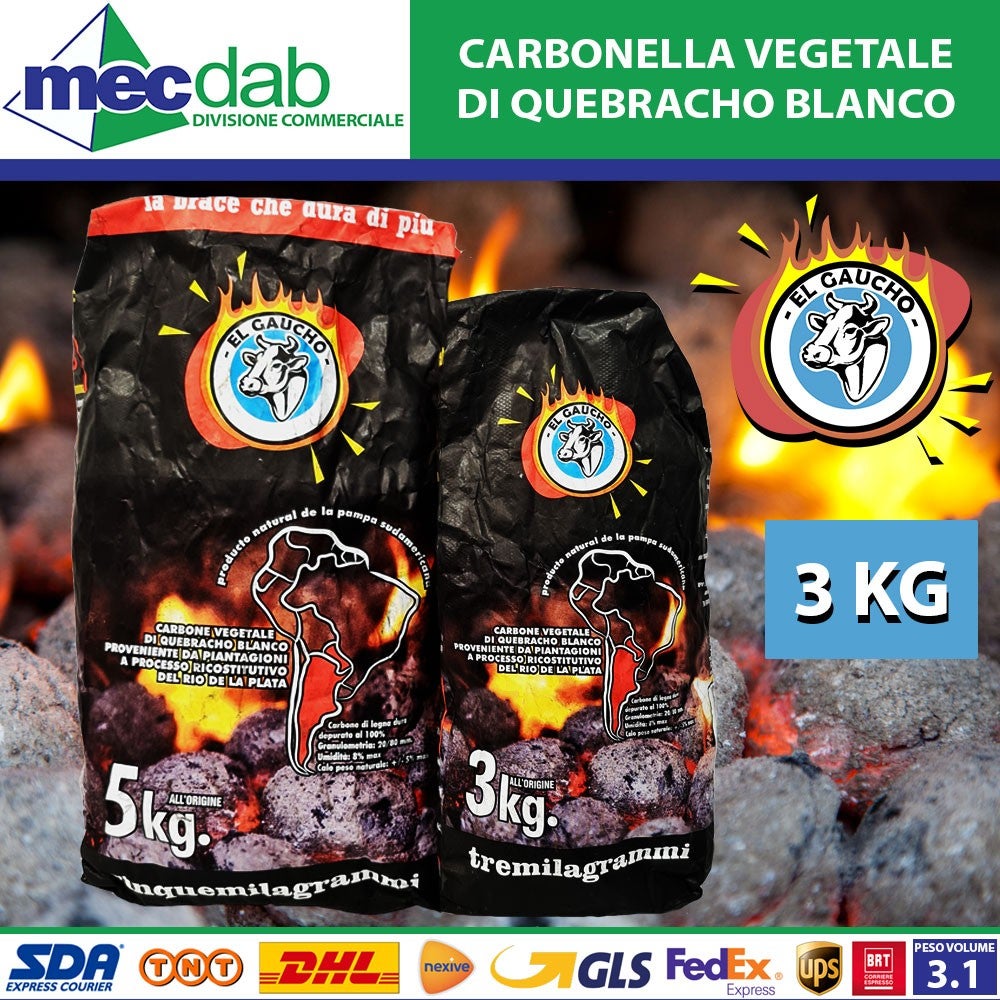 Carbonella Per Barbecue Carboni Vegetale 100% Naturale El Gaucho 3 / 5 KG, 1 Kg