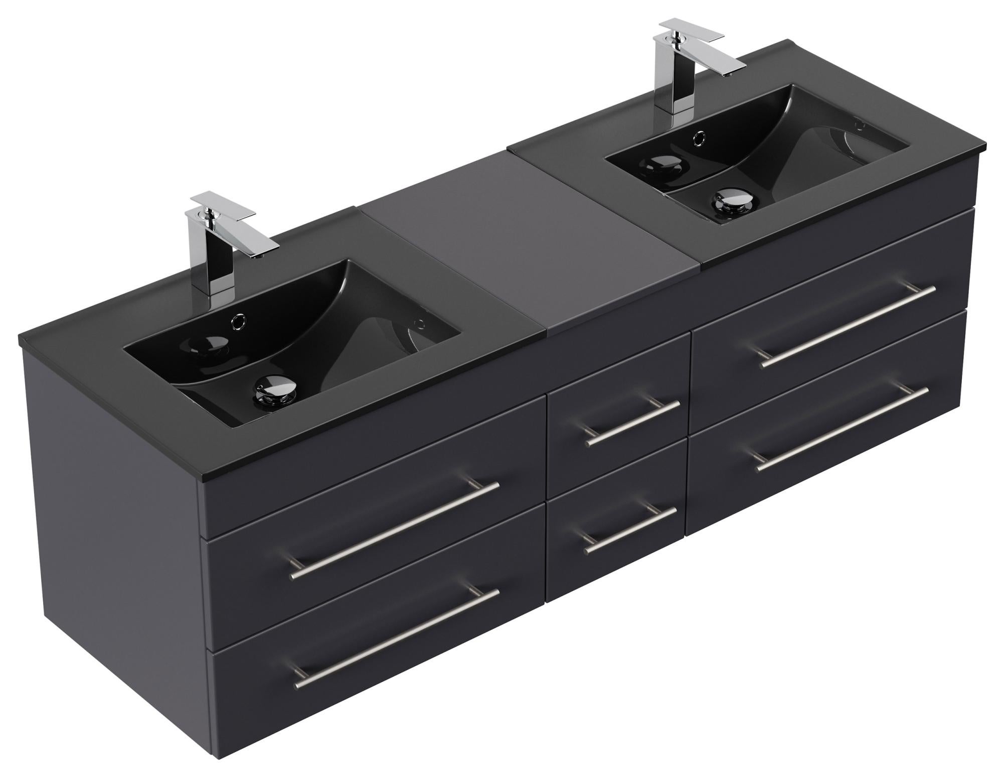 Meuble salle de bain double vasque noir AION XL SoftClose anthracite